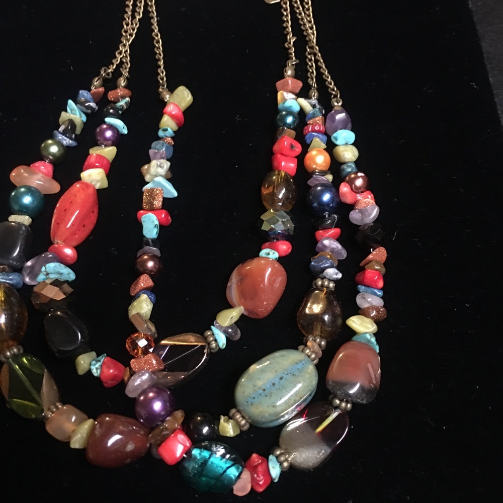 Vintage 3-Strand Multi-Beaded Necklace And Earring Set